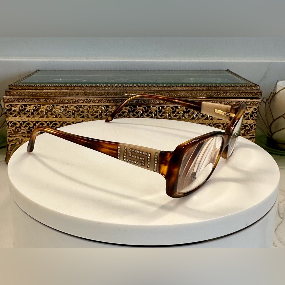 Versace - Crystal-Embellished Tortoiseshell Patterned Rx Eyeglass Frames - EUC